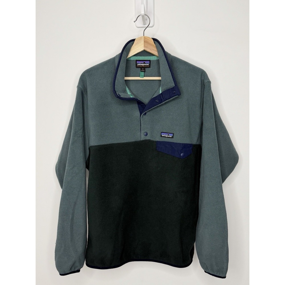 Patagonia Synchilla Fleece Snap-T Pullover Mens Medium Green Blue Sweater FA16